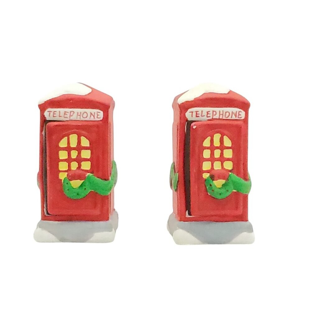 Set 2 PORCELAIN TELEPHONE BOOTH DICKENSVILLE CHRISTMAS COLLECTIBLE 1991 Noma‎